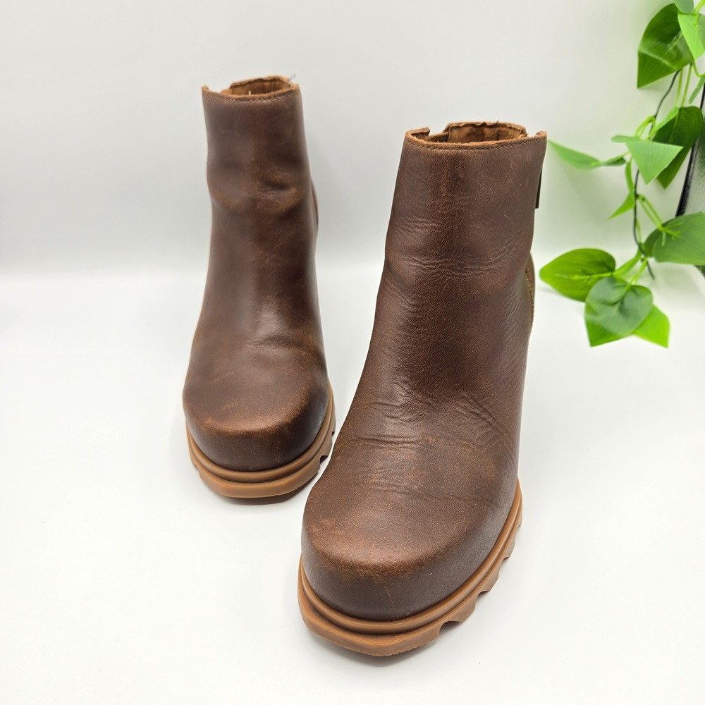 Sorel Joan of Arctic Wedge III Zip Boots Brown Leather NL4371-245 SZ 9 Gorpcore